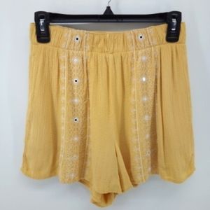 AEO Yellow Crape Jewled Lined Shorts Pull On Made in India S American Eagle